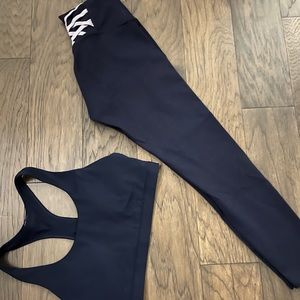 Fabletics Navy Lace-up Powerhold Leggings & Sports Bra